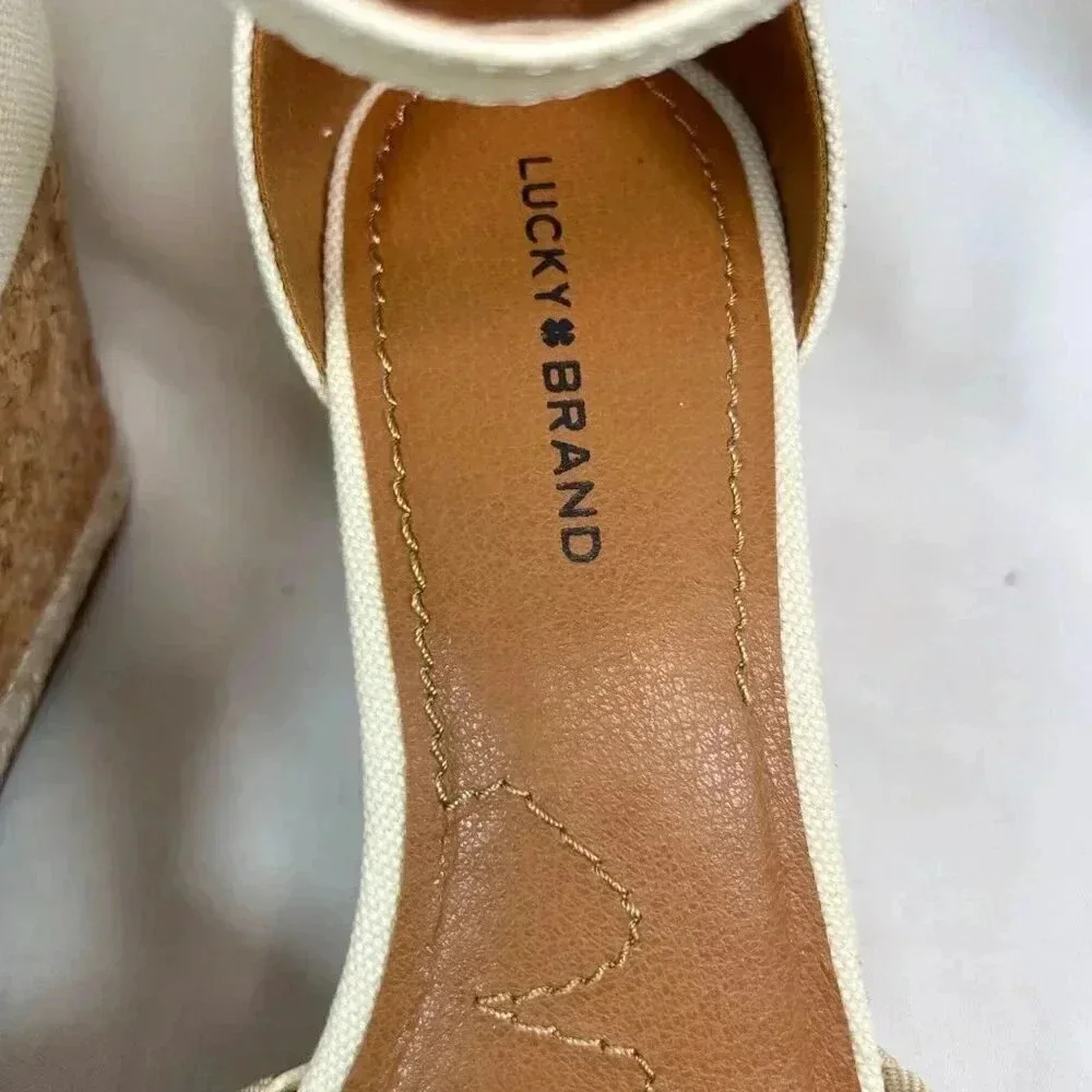 Lucky Brand Size 9.5 Espadrille Platform Sandal Ivory Cork Party